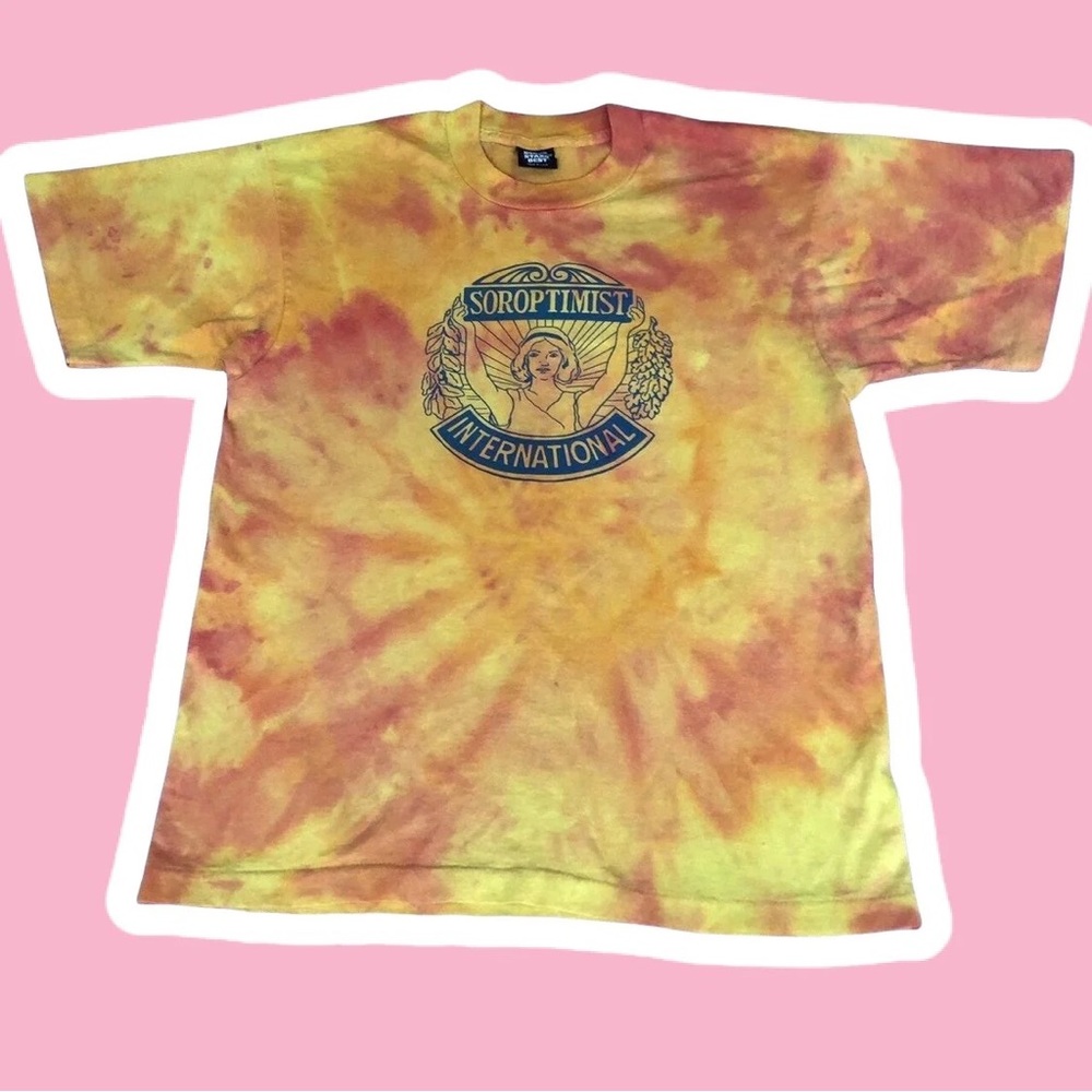 Vintage Tee Rework Tie Dye Orange Yellow Single Stitch Soft Short Sleeved Medium